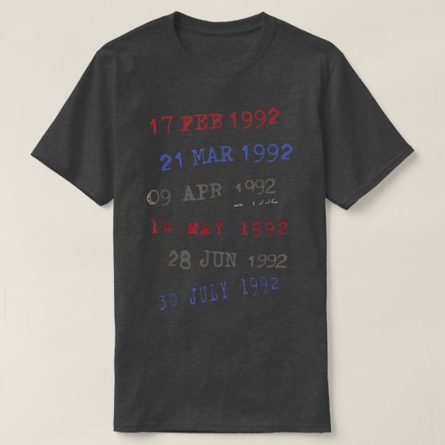 Library Date Stamps 1992  T-Shirt (Design Front)