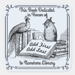 Library Dedication Bookplates, Add Name Square Sticker