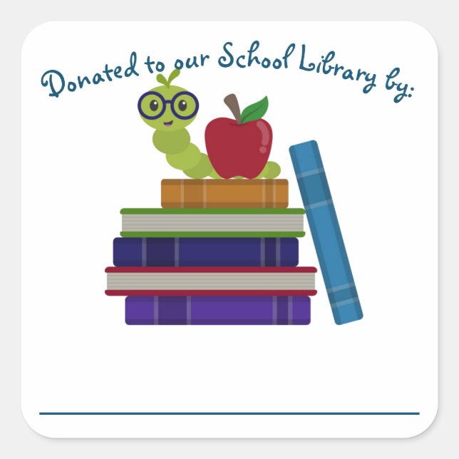 Library Donation Bookplate Label - Bookworm Design (Front)