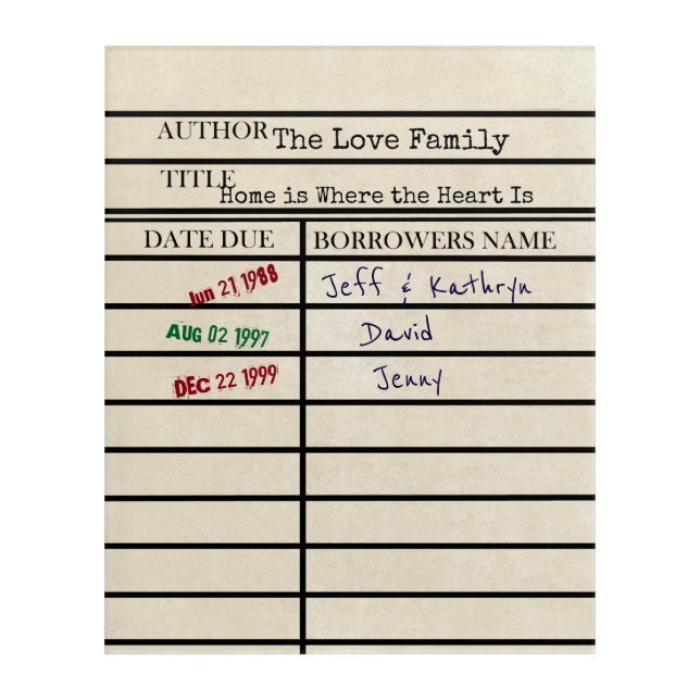Library Due Date Card Custom Family Art (Front)