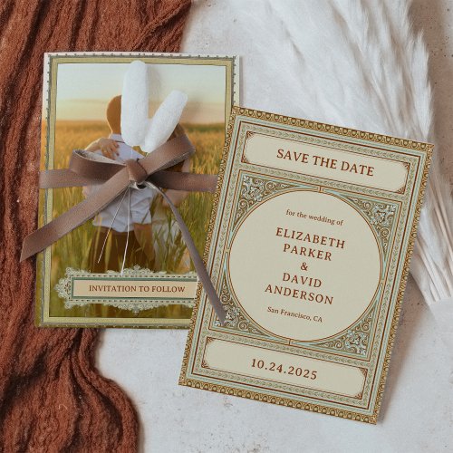 Library  Elegant Classic Vintage Frame with Photo Save The Date