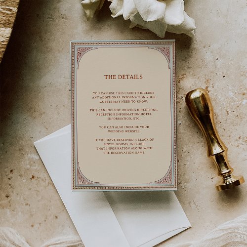 Library  Elegant Vintage Frame Wedding Details Enclosure Card