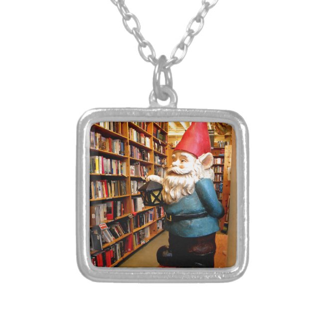 Library Gnome II Silver Plated Necklace (Front)