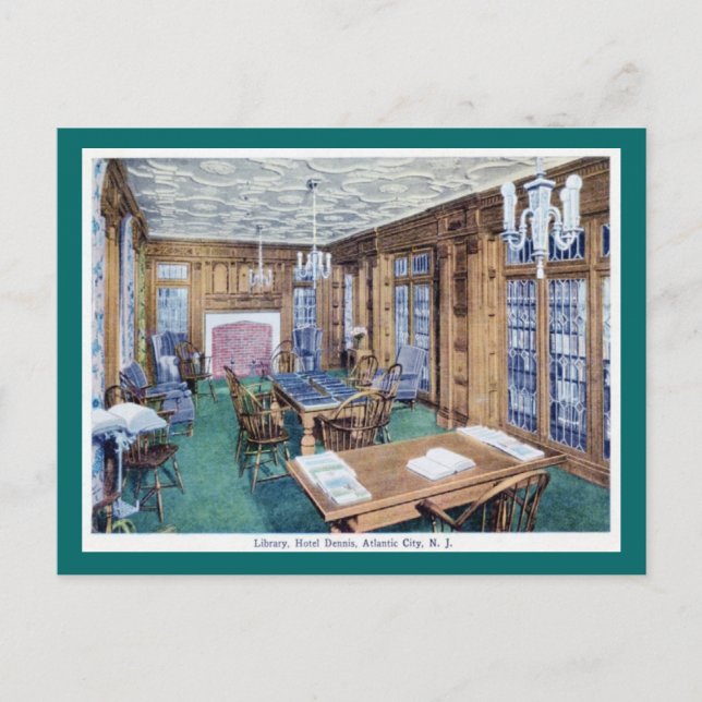 Library, Hotel Dennis, Atlantic City 1926 Vintage Postcard (Front)