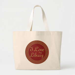 Library Lover Red and Gold Reading Gift Large Tote Bag