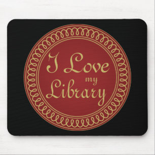 Library Lover Red and Gold Reading Gift Mouse Pad