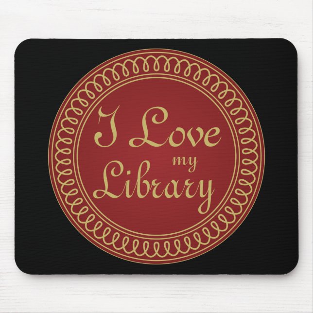 Library Lover Red and Gold Reading Gift Mouse Pad (Front)