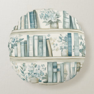 Library New Chapter Blue Boy Book Baby Shower Round Pillow