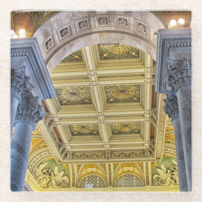Library of congress ceiling glass coaster (Front)