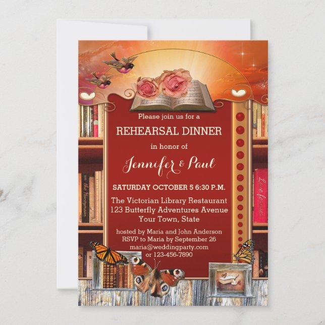 Library or Book Lovers Rehearsal Dinner Invitation (Front)