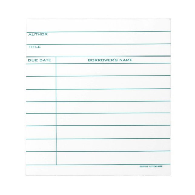 Library Pocket Card - Blue Notepad (Front)