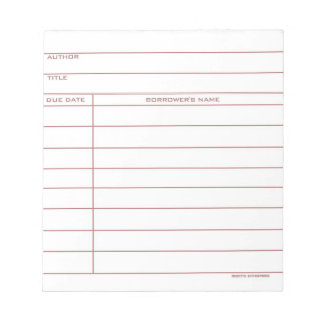 Library Pocket Card - Pink Notepad