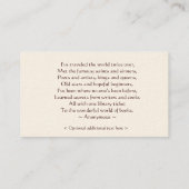 Library Poem Quote Regular Business Card (Back)