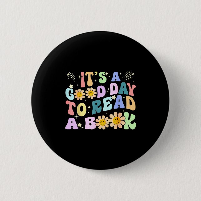 Library reading lovers funny good day to read book button (Front)