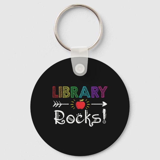 Library Rocks Teacher Student Fun Back To School G Keychain (Front)