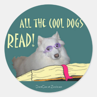 Library - Samoyed - Cool Dogs Read Literacy Classic Round Sticker