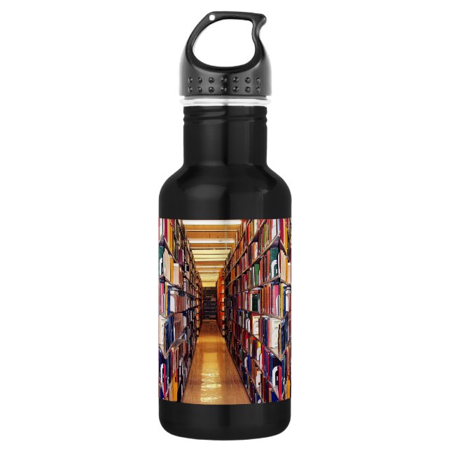 Library Shelves 18oz Water Bottle (Front)