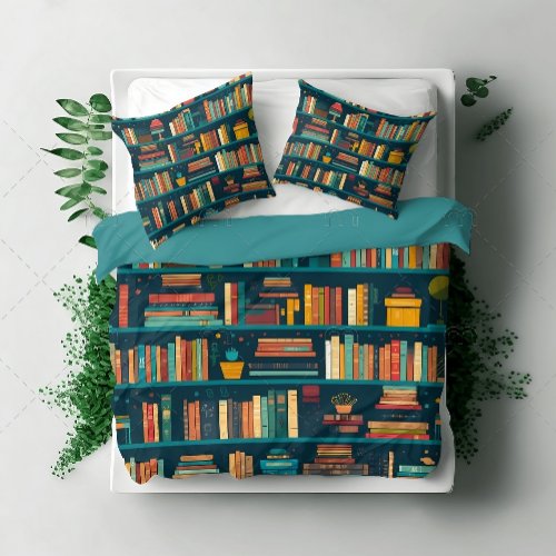 Library Shelves Reader Books Lover Pattern Duvet Cover