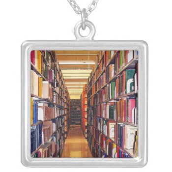 Library Shelves Silver Plated Necklace by Bebops at Zazzle