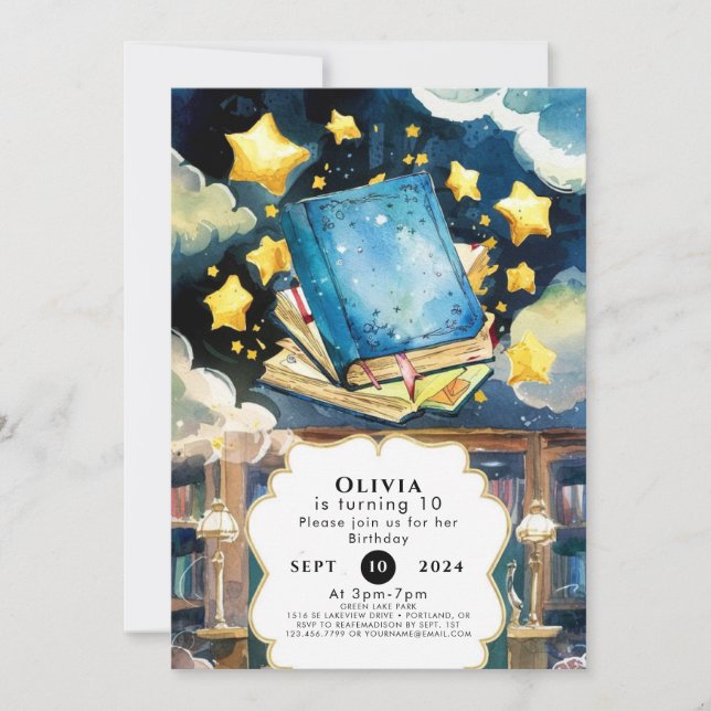  Library Simple Magical Storybook Birthday Invitation (Front)