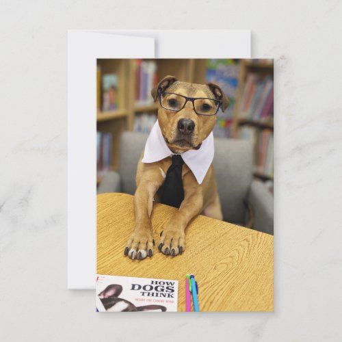 Library smart glasses book Funny Dog Photo Card
