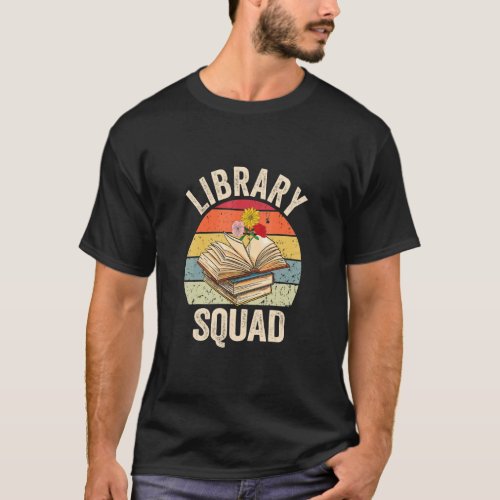 Library Squad Book  Bookworm Librarian Retro Sunse T_Shirt
