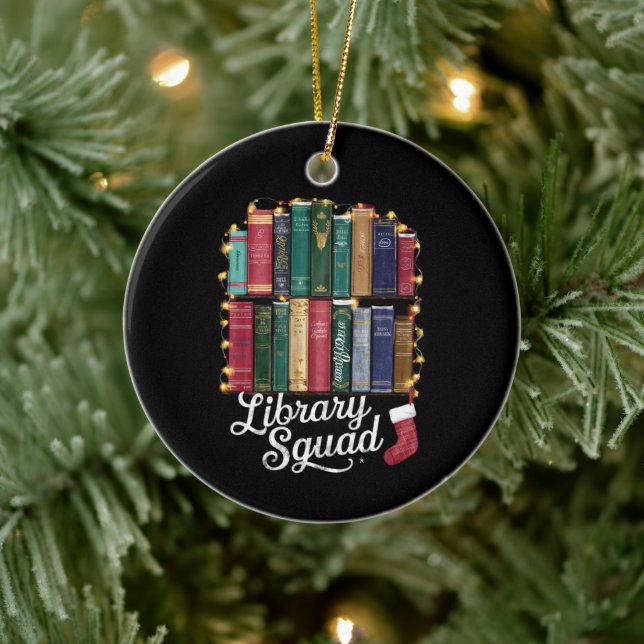 Library Squad Christmas Book Lovers Team Reading  Ceramic Ornament (Tree)