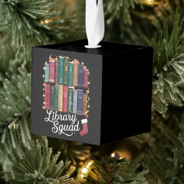 Library Squad Christmas Book Lovers Team Reading  Cube Ornament (Tree)