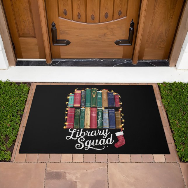 Library Squad Christmas Book Lovers Team Reading  Doormat (Outdoor)