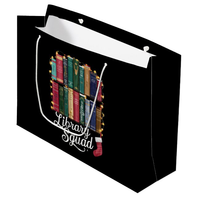 Library Squad Christmas Book Lovers Team Reading  Large Gift Bag (Front Angled)