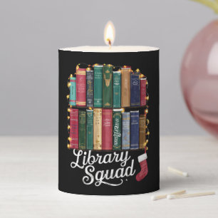 Library Squad Christmas Book Lovers Team Reading Pillar Candle