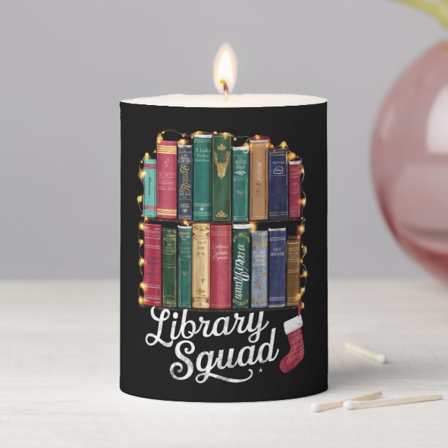 Library Squad Christmas Book Lovers Team Reading  Pillar Candle (In Situ)