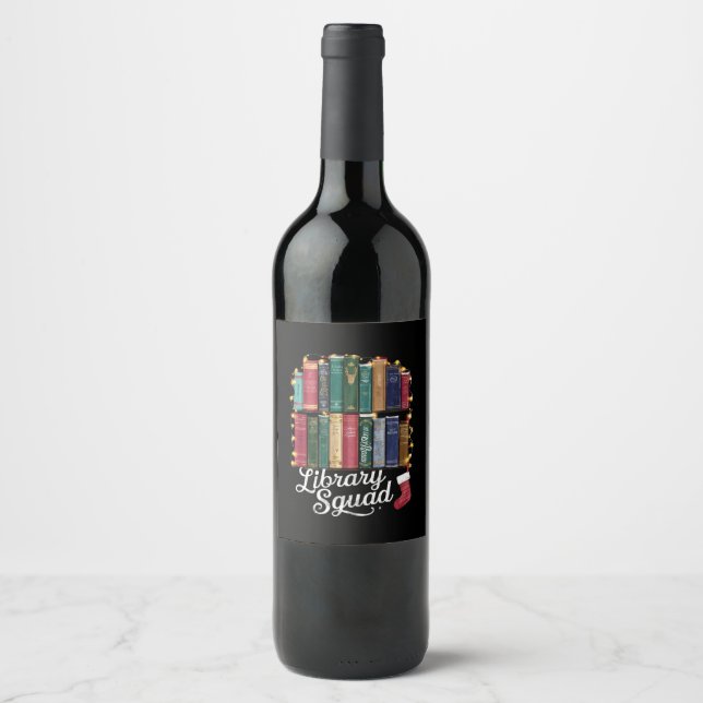 Library Squad Christmas Book Lovers Team Reading  Wine Label (Front)