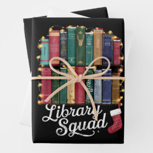 Library Squad Christmas Book Lovers Team Reading  Wrapping Paper Sheets