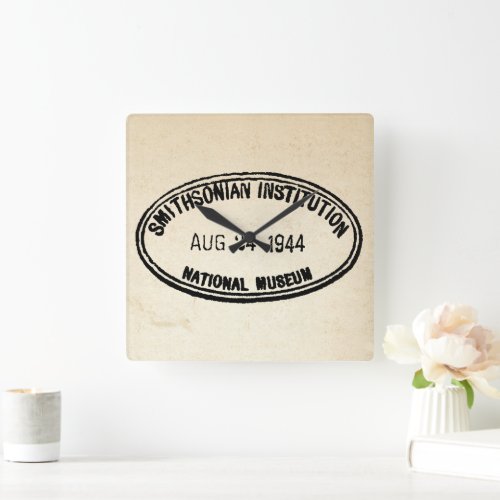 Library Stamp Smithsonian Institution 1944 Square Wall Clock