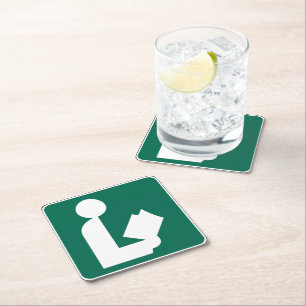 Library Symbol Roadside Sign Square Paper Coaster