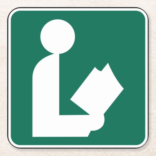 Library Symbol Roadside Sign Square Paper Coaster
