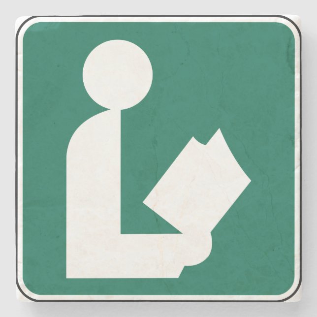 Library Symbol Roadside Sign Stone Coaster (Front)