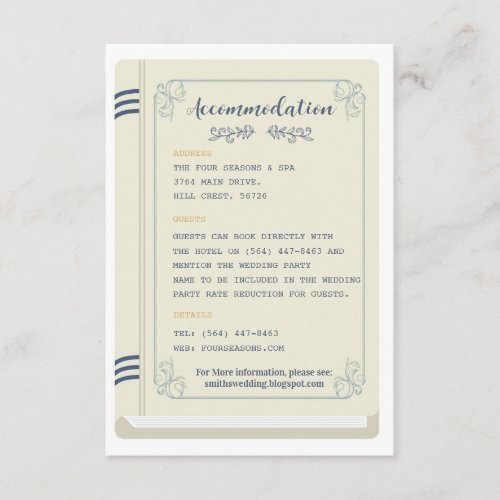 Library Wedding Accommodation Books Love Story Enclosure Card