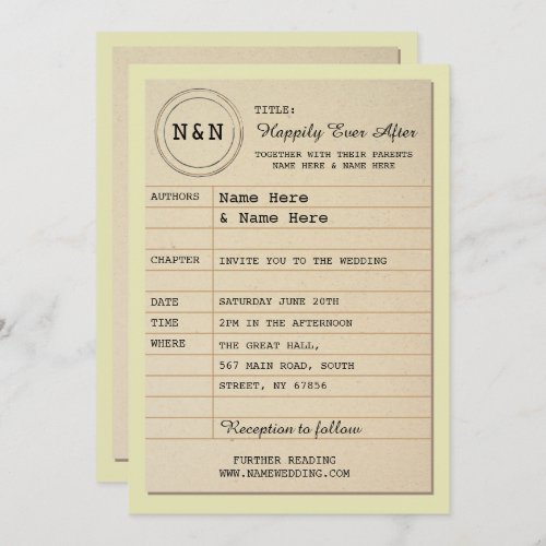 Library Wedding Invitation Book Theme Invite