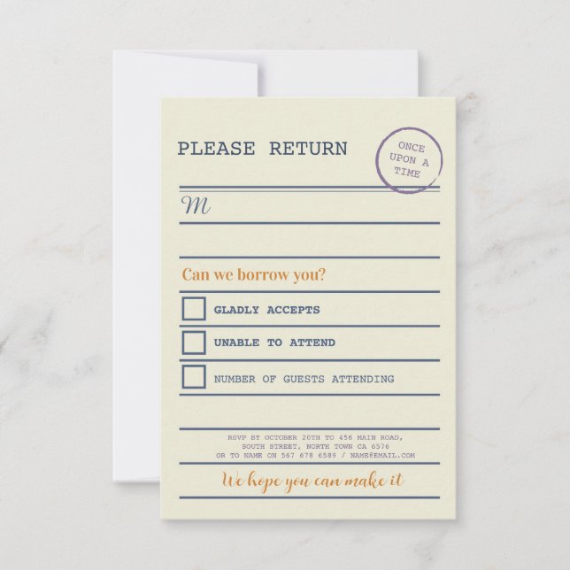 Library Wedding RSVP Book Return Cards (Front)