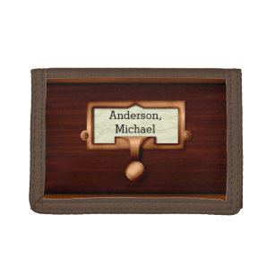 Library Wood Card Catalog Book Drawer   Name Trifold Wallet