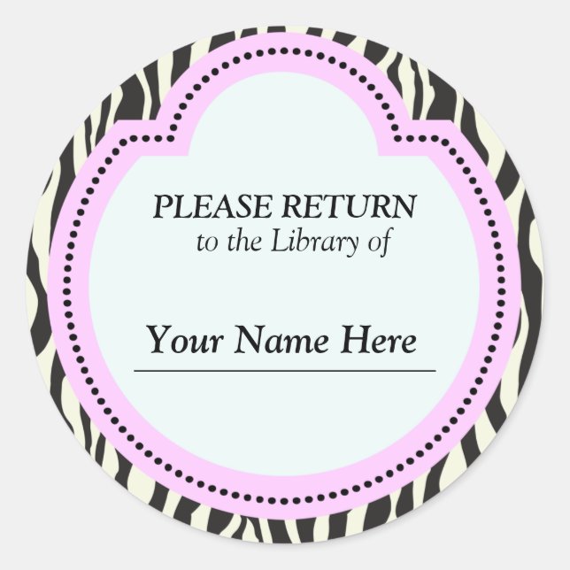 Library Zebra Print Sticker - Please Return (Front)