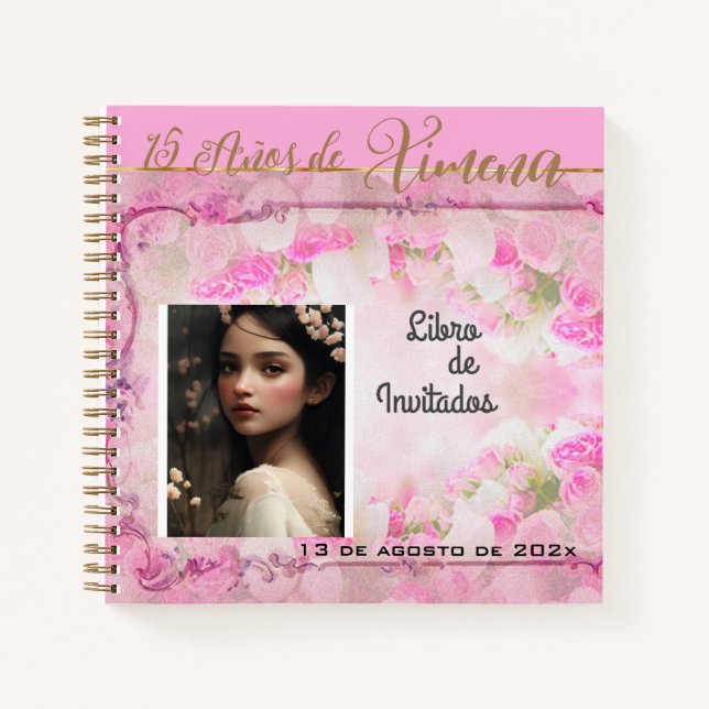 Libro de Invitados Guest Book en Rosa y Oro  (Front)