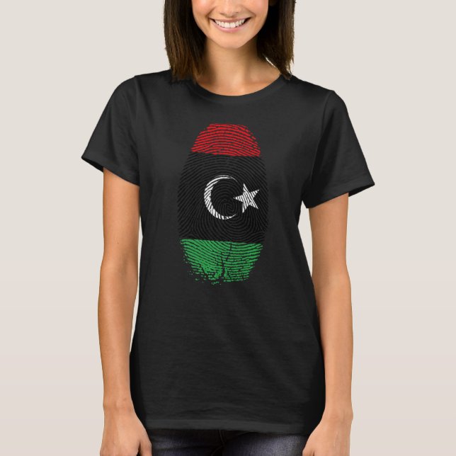 Libya Flag Fingerprint It is in my DNA Gift for Li T-Shirt (Front)