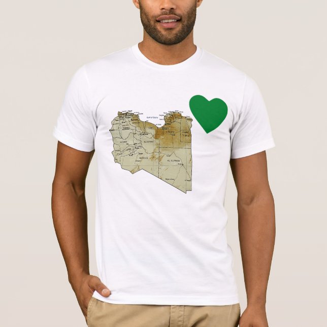 Libya Flag Heart and Map T-Shirt (Front)