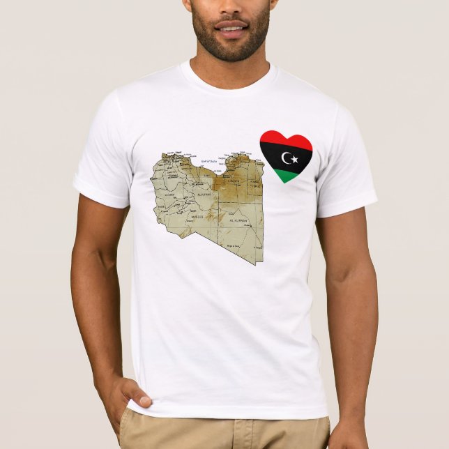 Libya Flag Heart and Map T-Shirt (Front)