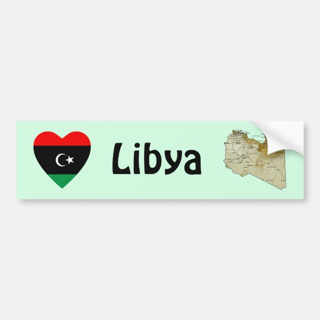 Libya Flag Heart + Map Bumper Sticker (Front)