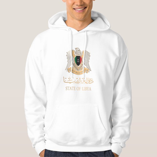 LIBYA FLAG ON LIBYAN EMBLEM شعار ليبيا HOODIE (Front)