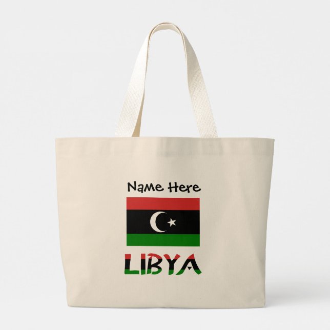 Libya Libyan Flag Black Personalization  Large Tote Bag (Back)